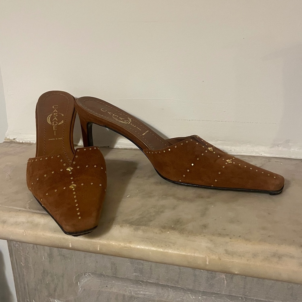 Casadei Brown suede studded mule Sz. 7